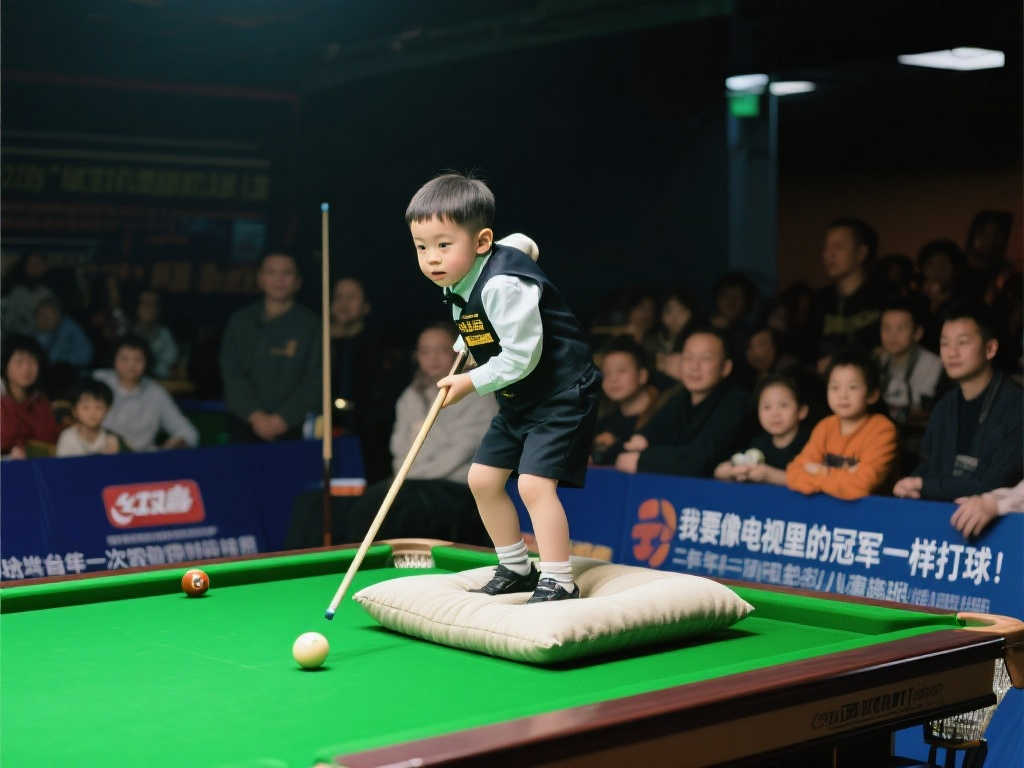 5岁小将携垫子出战斯诺克赛场，追逐职业梦想